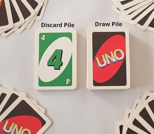 UNO cards set up showing draw pile and discard pile